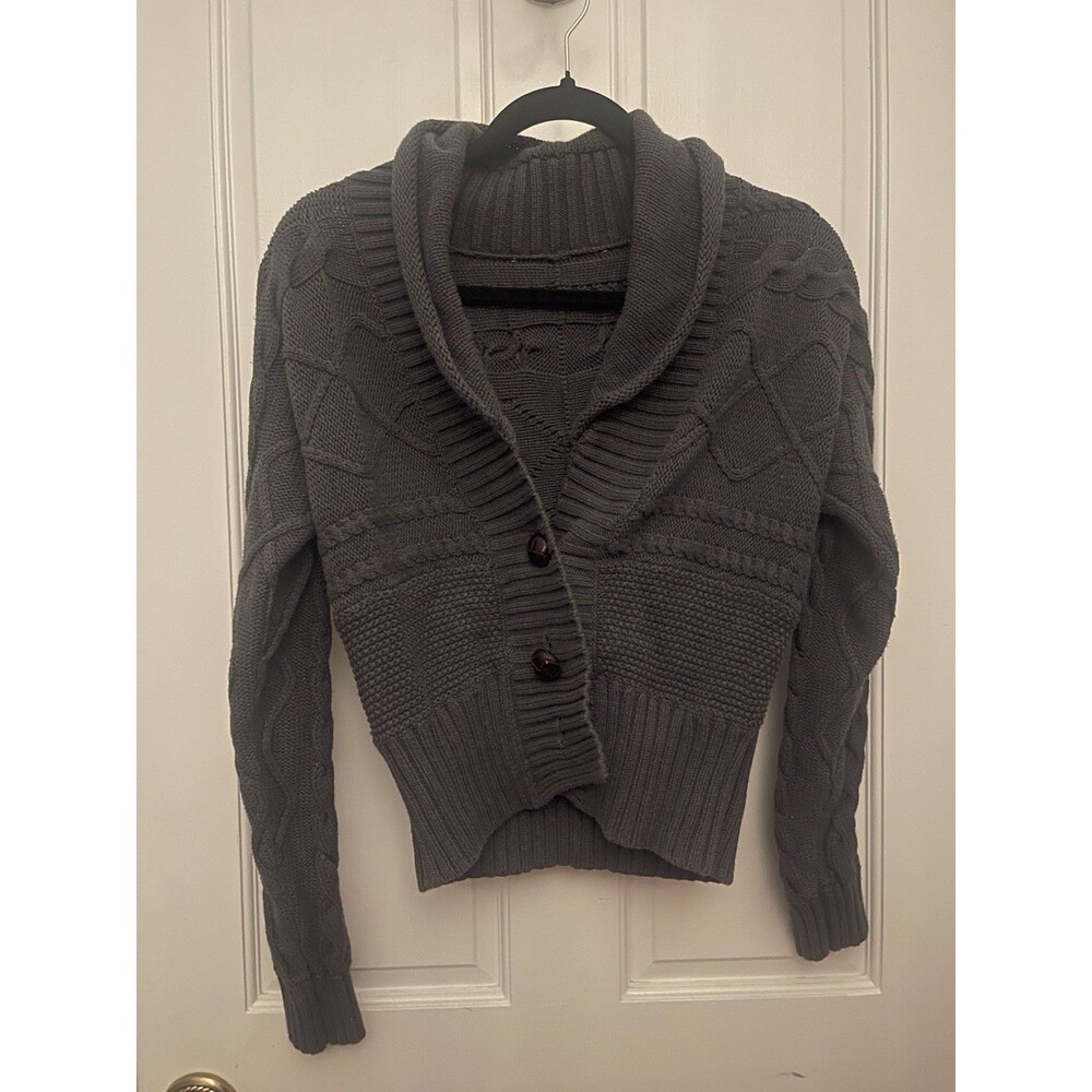 Women’s Gray Sweater Button Down Wool Warm Mid Length Winter Jacket One Size